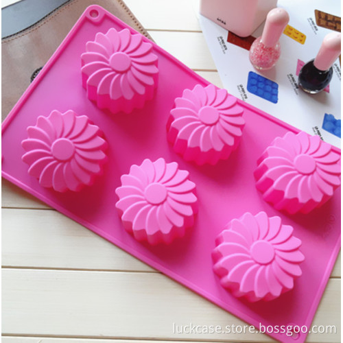 2016 hot selling FDA/LFGB No-stick 6 soaps Windmill Flower shape silicon cake mold